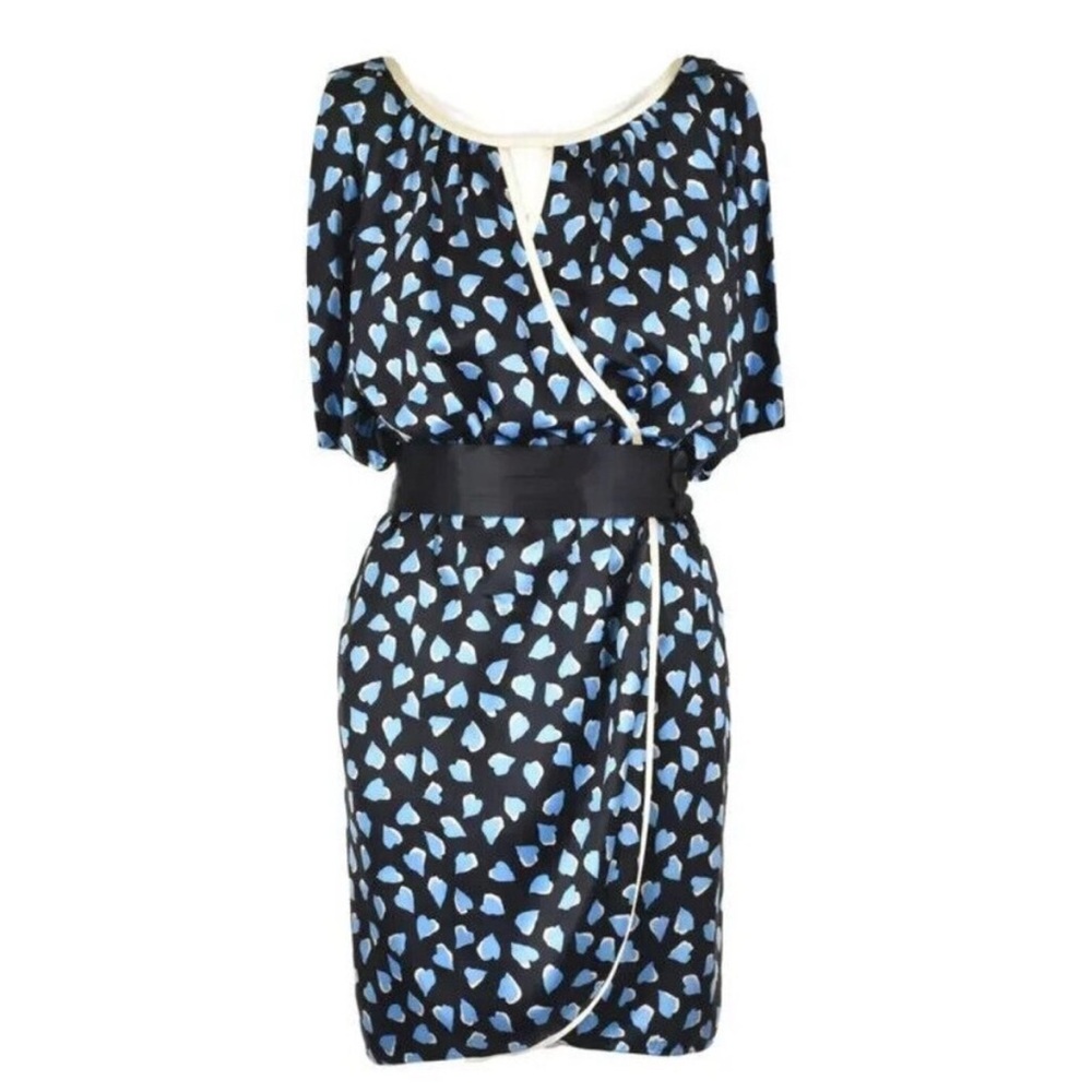 Beautiful Marc Jacobs Blue‎ Hearts Silk Mini Dress Coquette Novelty 2 XS S